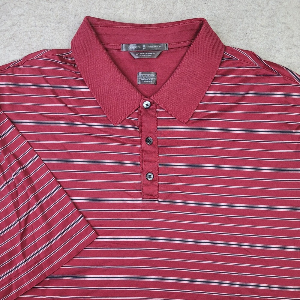Nike Tiger Woods Golf Polo Shirt Mens 2XL Red Striped Short Sleeve Performance